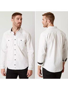 Buckle Black Button Down Shirt Medium White
